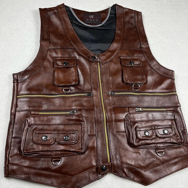 Cowhide Genuine Leather Vest W - Motorcycle Gear Vest ulasan dan harga