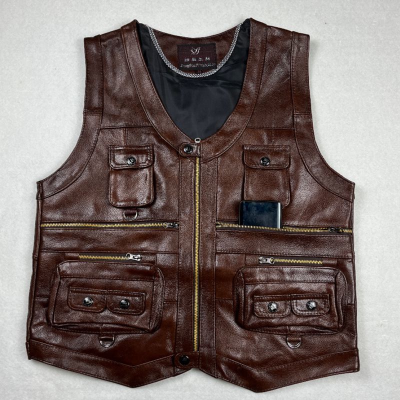 Cowhide Genuine Leather Vest W - Motorcycle Gear Vest ulasan dan harga